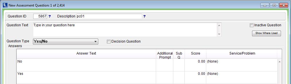 Assigning Service/Problems to Question Responses: List of Values, Multiple Check and Yes/No questions can have services or problems linked to the available answers.