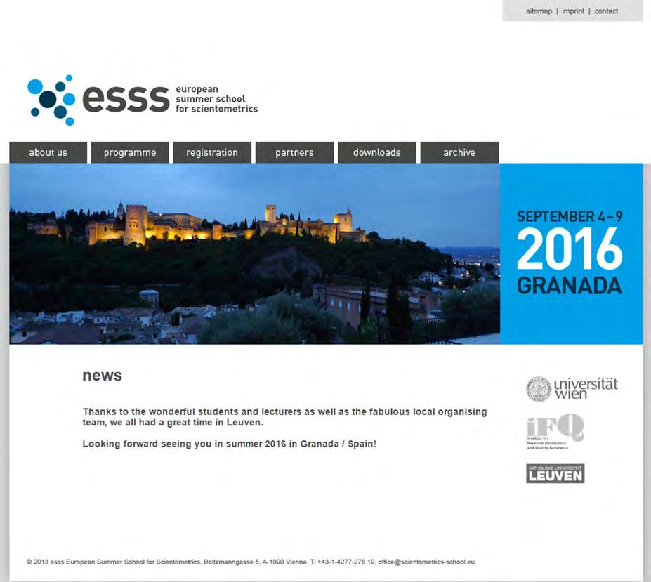 Picture 4: Announcement of the esss 2016, Granada (screenshot, esss homepage) become a highly appreciated feature of the esss course structure within the last years.