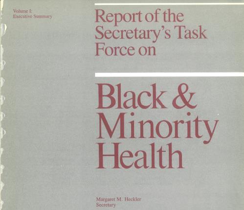 Inequality in Healthcare Addressing Health Disparities DHHS Secretary Heckler s Task Force on Black and Minority Health released the report that documented excess deaths in 1984.