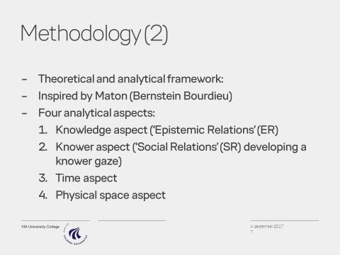 In constructing our analytical framework, we are inspired by code theory of Basil Bernstein, and Karl Maton The framework should enables us to distinguish between various aspects of self-direction as
