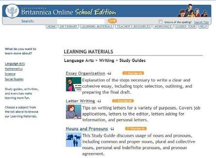 Language Arts Grade Levels K 12 Third-Party Content in GlobalCourseware Lessons The Encyclopædia Britannica Online School Edition has teacher resources and student learning materials.
