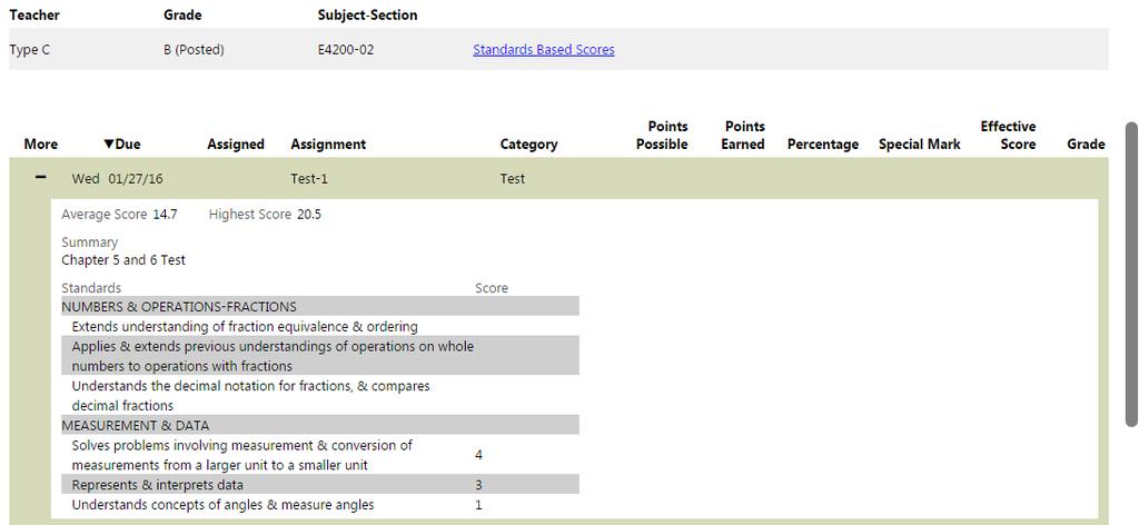 Standard-based assignments Both the Upcoming/Missing and By Class views can display standard-based grades for assignments.