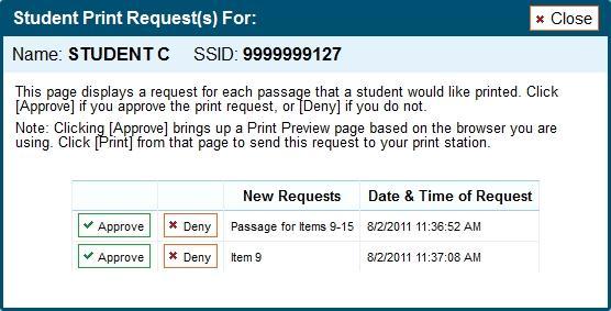 Students who do not have a print-on-request accommodation will not see any print icons for passages or items.