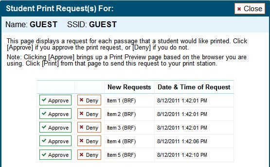 Student Print Requests The embossed output for student print requests will vary depending on the type of file associated with a test item.
