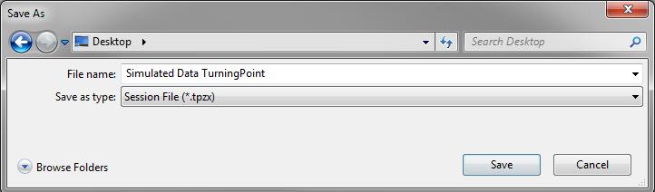 For this activity, save the collected data to the Desktop and call it: Simulated Data TurningPoint. Click Save.