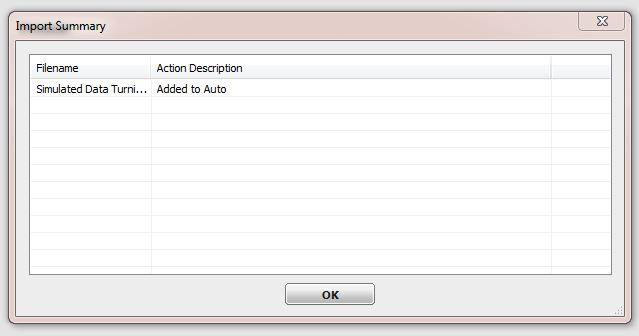 Figure 46: Import Summary 7. Click OK again. 8. Back in the Manage tab, look under Auto and select the name and date of your session.