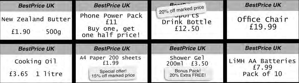 Main Activity 6: Find the Best Offer (Sheet 1) These are the price tickets from a set of items on sale at Super Savers supermarket.