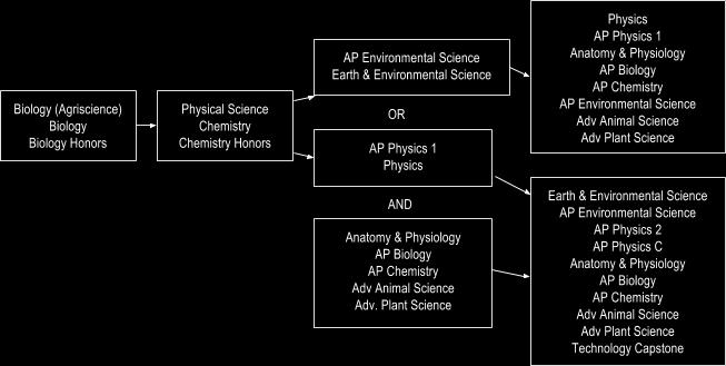 SCIENCE Three years of science are required for graduation including Biology and two of the following courses: Environmental Science/ Chemistry/Physics/Physical Science.