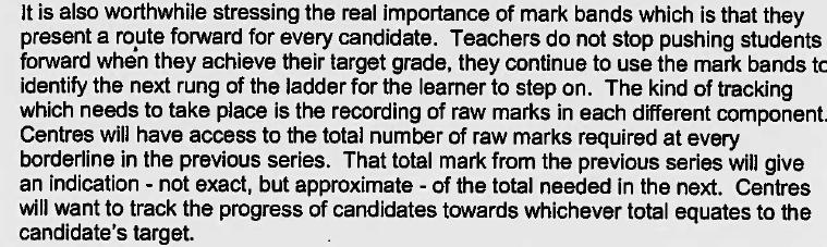 It is believed that there is confusion between raw and uniform marks. Uniform marks are published in the AQA specification for each unit, this may cause confusion.