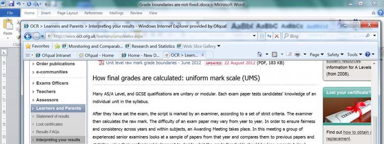 These are extracted from the documents submitted to Ofqual in the reply to the above question.