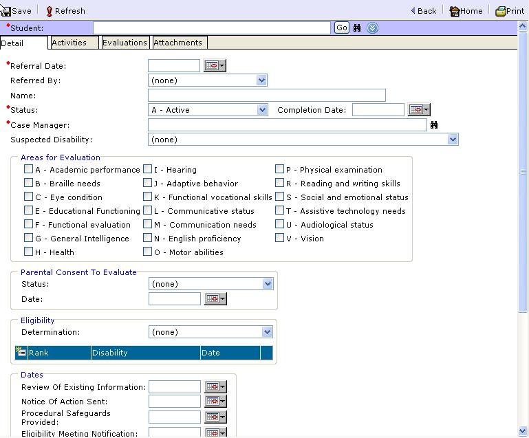 3. On the Referral data entry screen, select the student for whom you are creating the referral.