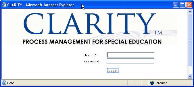 2. Type your User ID and Password in the CLARITY login dialog box. (Your CLARITY administrator provides this information to you.) 3. You should view CLARITY in a maximized window.