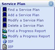 Service Plan Menu The CLARITY Service Plan menu contains options that let the user work with student s placement and services.