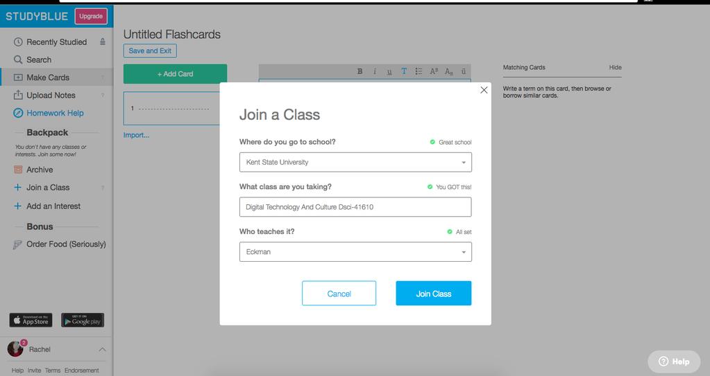 Join a Class When you select Join a class on the tab it will take you to this pop out box.