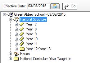 2. The Effective Date defaults to the start date of the next academic year. Whilst it is possible to change this date to view information, the default date must be used in order to edit information.