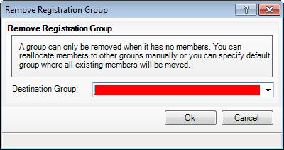 2. Delete the old class by right-clicking the required class name and selecting Remove from the pop-up menu to display the Remove Registration Group dialog. 3. Select the newly created class (e.g. 8AW) from the Destination Group drop-down list.