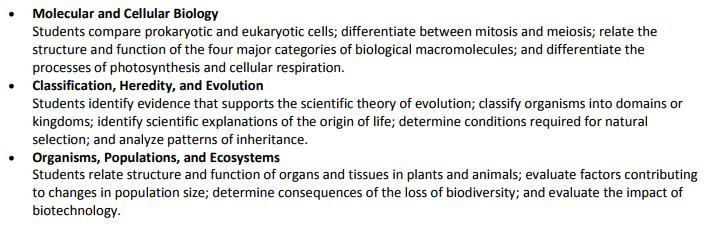 Biology I EOC 60-66 questions Biology 1 End of Course Assessment (EOC) Low (10-20%), moderate (60-80%) and