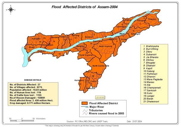 SITUATION REPORT - ASSAM FLOODS NATURE OF THE DISASTER: FLOODS 24.07.04 at 13.00 Hrs. Heavy floods in Assam have affected all the 27 districts of the state.