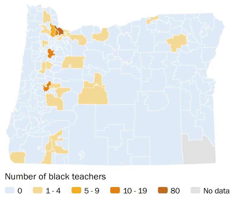 Teachers and principals Figure 5. Black teachers in Oregon, by school district, 2015-16 Figure 6.