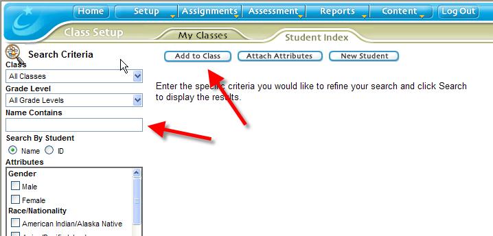 C. Adding a student to a class If already in Student Index [from step 11 above], begin