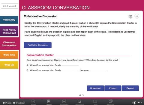 CLASSROOM CONVERSATION The teacher launches academic, text-dependent