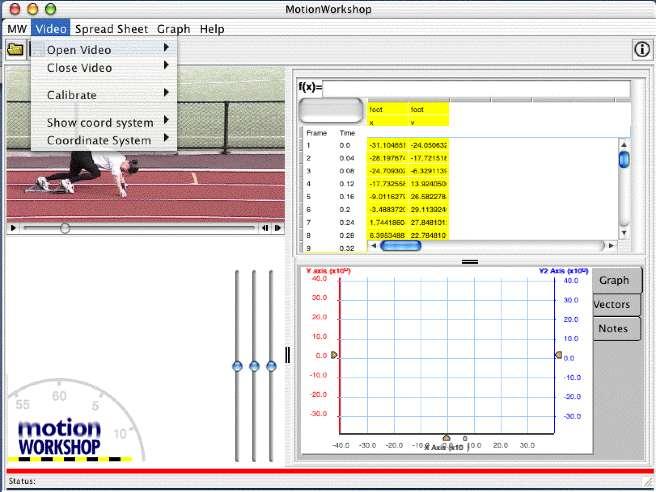 Figure 1 shows an early screen shot of MotionWorkshop set up to analyse the motion of a sprinter. Effort is currently being put into implementing Java s Swing features.