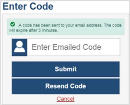 If the Enter Code page appears, an authentication code has been automatically sent to your email address.