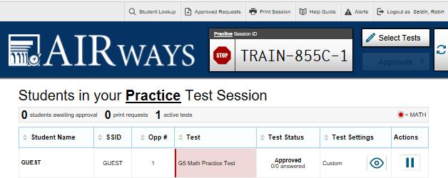 Monitor the students progress throughout their tests. Students test statuses appear in the Students in Your Test Session table.