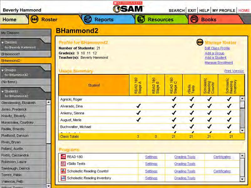 Working With Individual Classes Each class has a Profile Screen that makes it easy to view, edit, and add information specific to that class. Using the SmartBar to Work With Individual Classes 1.