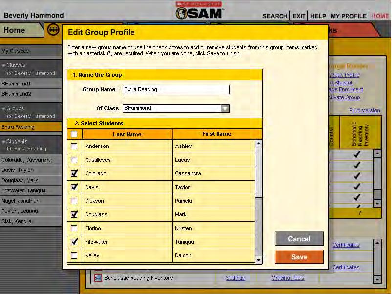 Editing a Group Profile At the top of the Group Profile Screen is the basic information for that group.