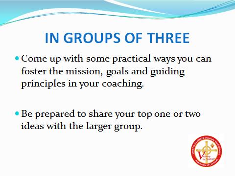 Ask the participants to divide into groups of three. Once they have done so ask the participants to respond to the prompt in the first bullet point.