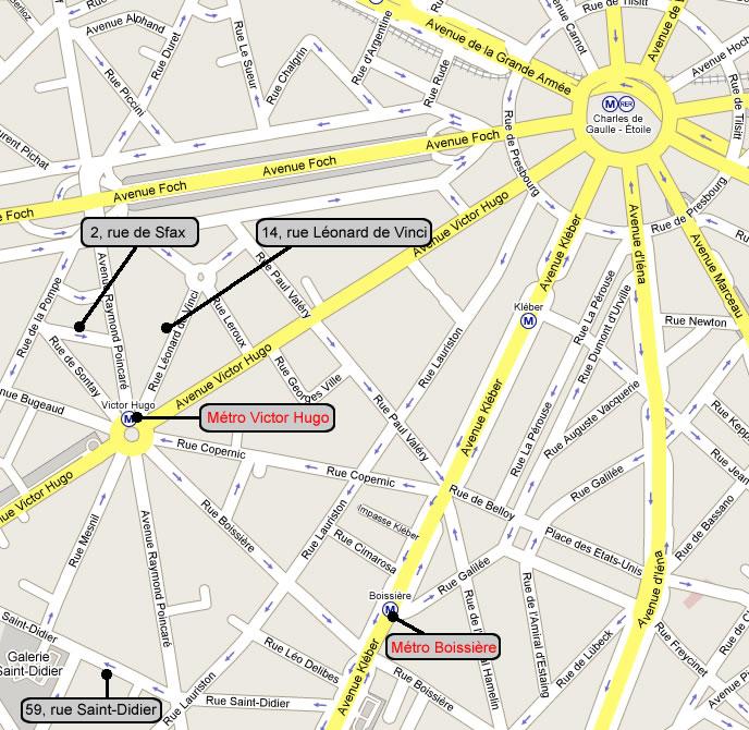 Location map: Classes can take place in 3 different places within 5 minutes walk from our main office 2, rue de