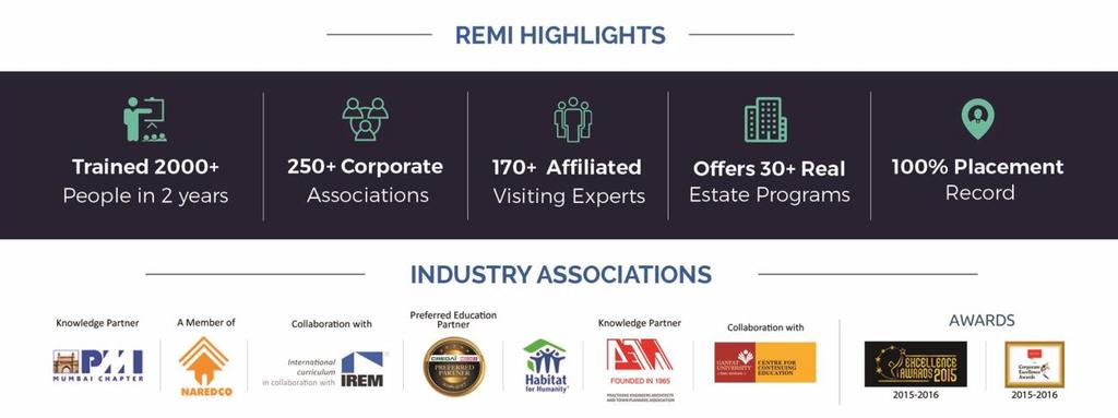 REMI offers an international curriculum that trains students and professionals in global best practices through its collaboration with The Institute of Real Estate Management (IREM ), USA and The