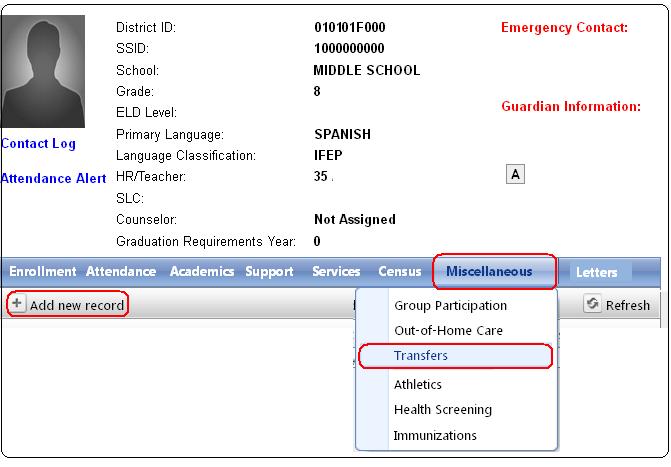 TRANSFERS Future School Assignments MISIS Transfer screen is used to enter the future school for any matriculating student for the following reasons: Open Enrollment K-12, Option Area students,