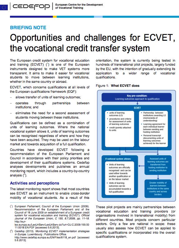 The development of ECVET in Europe CEDEFOP European Centre for the Development of