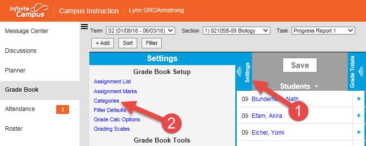 6. Click on Save (Back to Table of Contents) How to setup Categories This section is where teachers indicate their own categories.