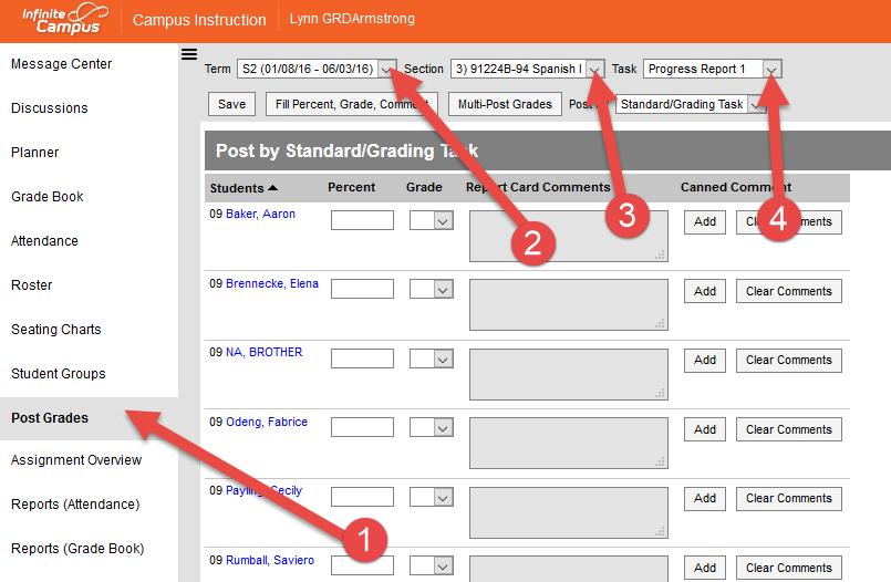 Posting Grades via Post Grades module (Back to Table of Contents) Use this option when you are using a different gradebook (i.e. Canvas or Jupiter) To post grades manually for a particular section: 1.