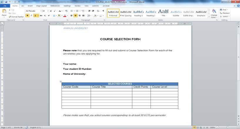 COURSE SELECTION FORM You must complete a