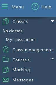 Using the Online Workbook viewing students' results Go to menu and click Classes to open a drop down list of your classes.