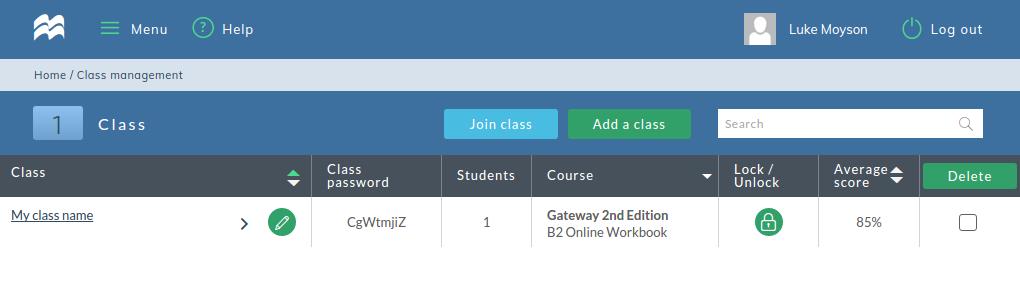 informing them about this fact. Using the Online Workbook class management Go to menu and click Class management to see the list of your classes.
