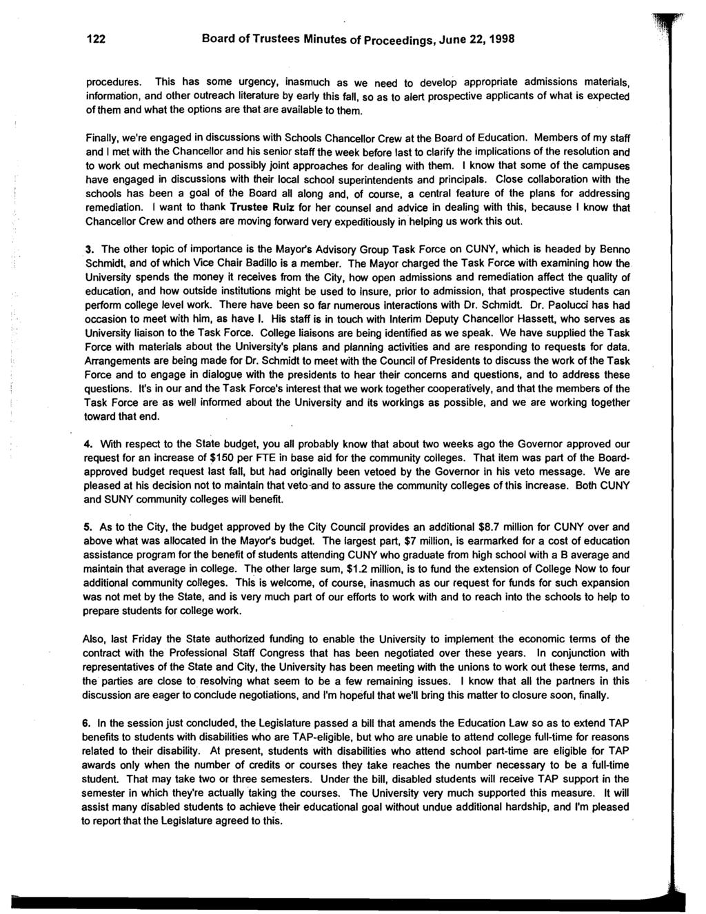 122 Board of Trustees Minutes of Proceedings, June 22,1998 procedures.