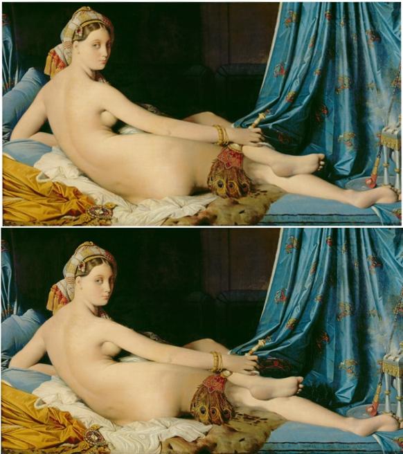 Above - Jean Auguste Dominiques Ingres: Grande Odalisque (1814) - Oil On Canvas / Louvre, Paris, France (Digital Print / Bridgeman Images); Below - Anil Kokaram: Grande Odalisque Remastered (Digital