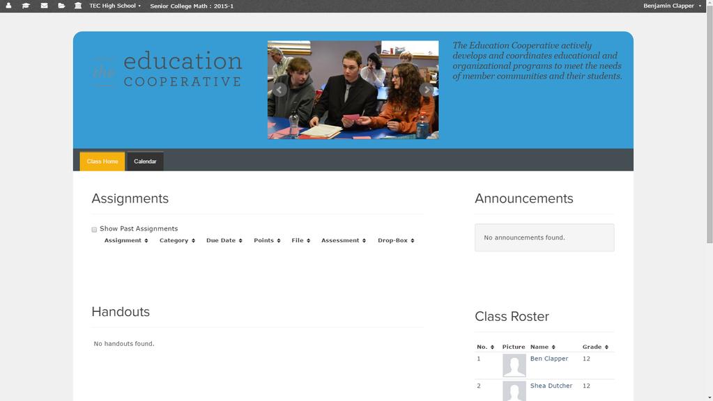 Class Home page get here using the top navigation, or by clicking the eye icon next to your course in the Student