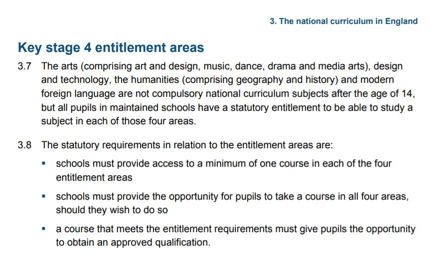 Key Stage 4 Foundation Option Subjects Our 4 option block choices allow all students to have their statutory entitlements fulfilled should they opt to do so.