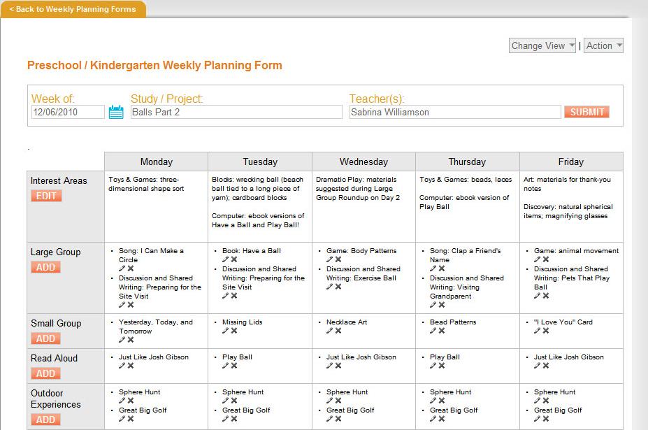 Weekly Form Elements of the Form Here is an example of a completed Weekly Form.