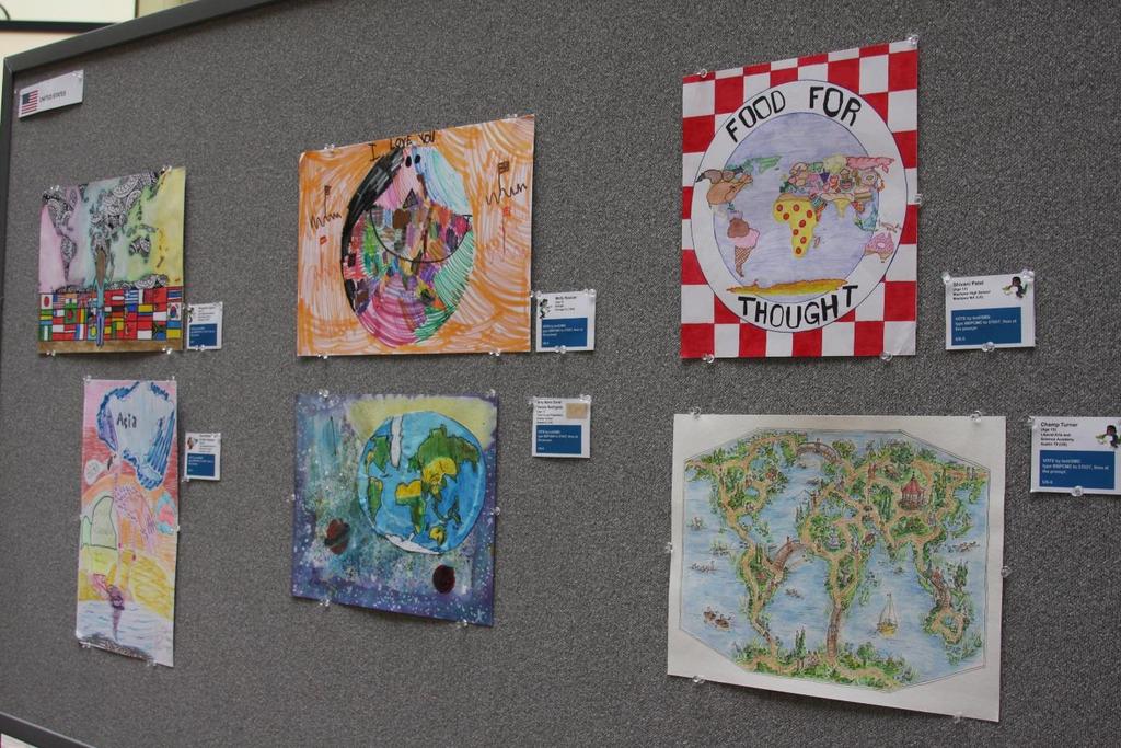 The United States entered six national winners in the Children's Map Competition (top, left to right): Painting the World a New Picture; Colorful Earth Puzzle; We Love Maps: Food for Thought;