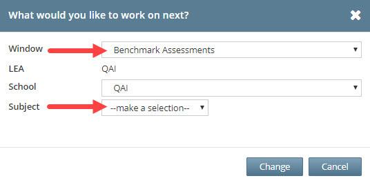 Benchmark In the new window, select the Benchmark Assessment and subject for which the test will be