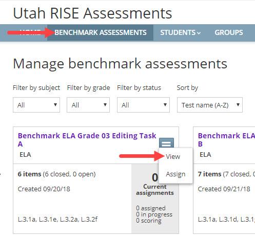 Step 4: Locate Access Code Select Benchmark Assessments from the Nextera Admin menu bar, then click