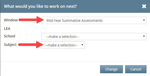 Interim and Summative Step 3: Select Tests to Administer Once you have logged in, click Change at the top of your screen.