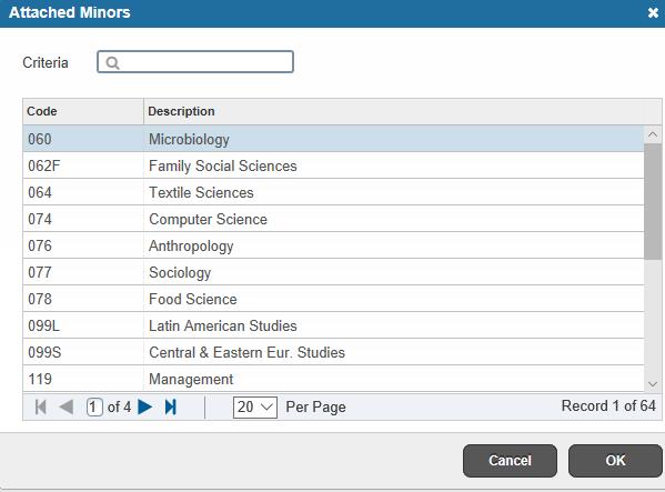 student s program. 9. Select the appropriate Minor from the menu; click OK; then SAVE (bottom right corner).